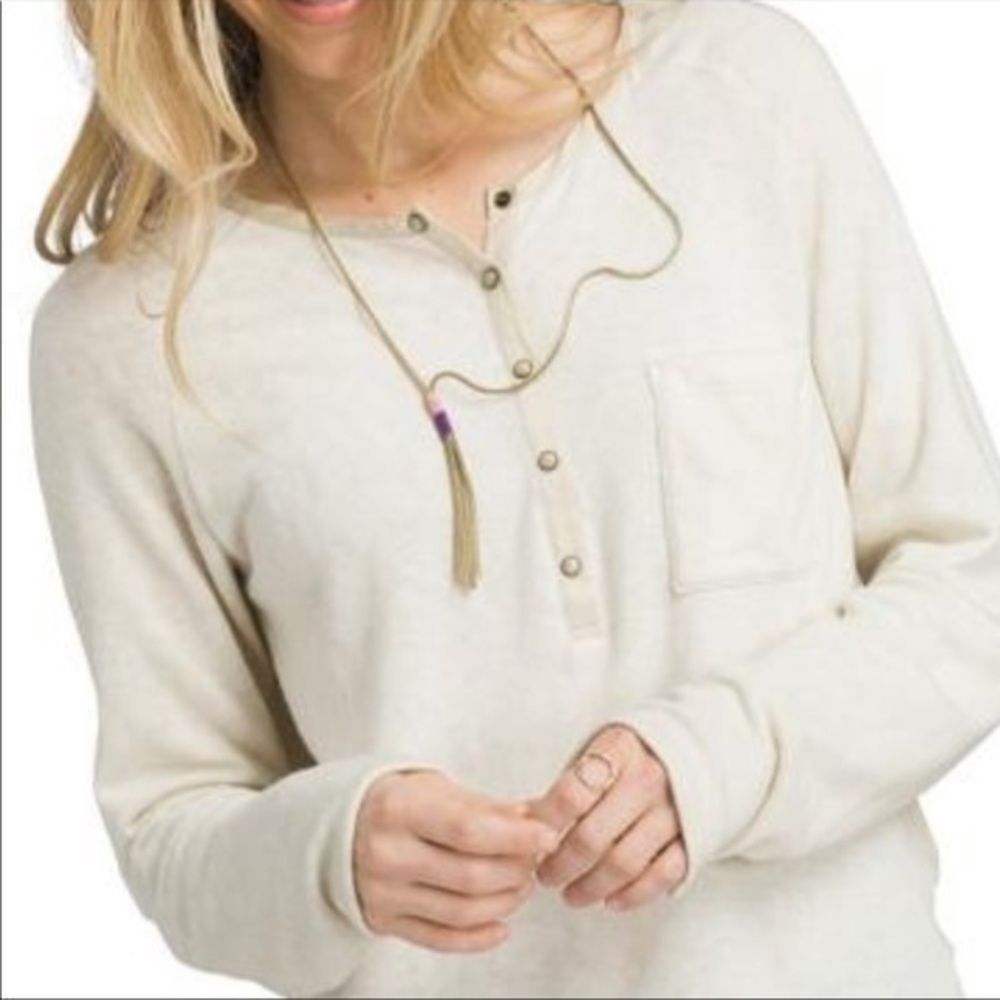 PRANA Henley Cream Tan Long Sleeve S